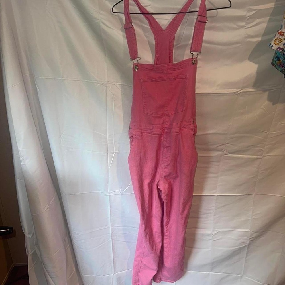 Womens Pink Denim Overalls Bib Front Racerback Dungarees Straight Leg Utility